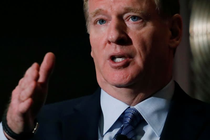 NFL commissioner Roger Goodell addresses the Economic Club of New York luncheon in Manhattan, New York