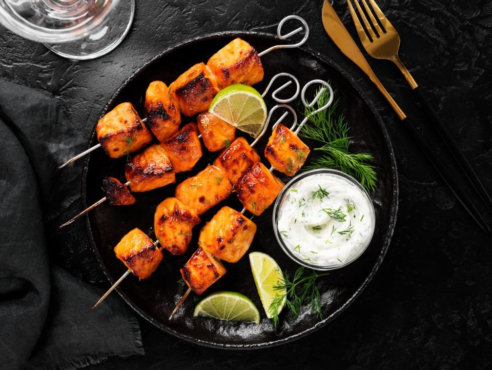 Salmon kebabs: buttery, saffron-stained and gently spiced (Getty/iStock)