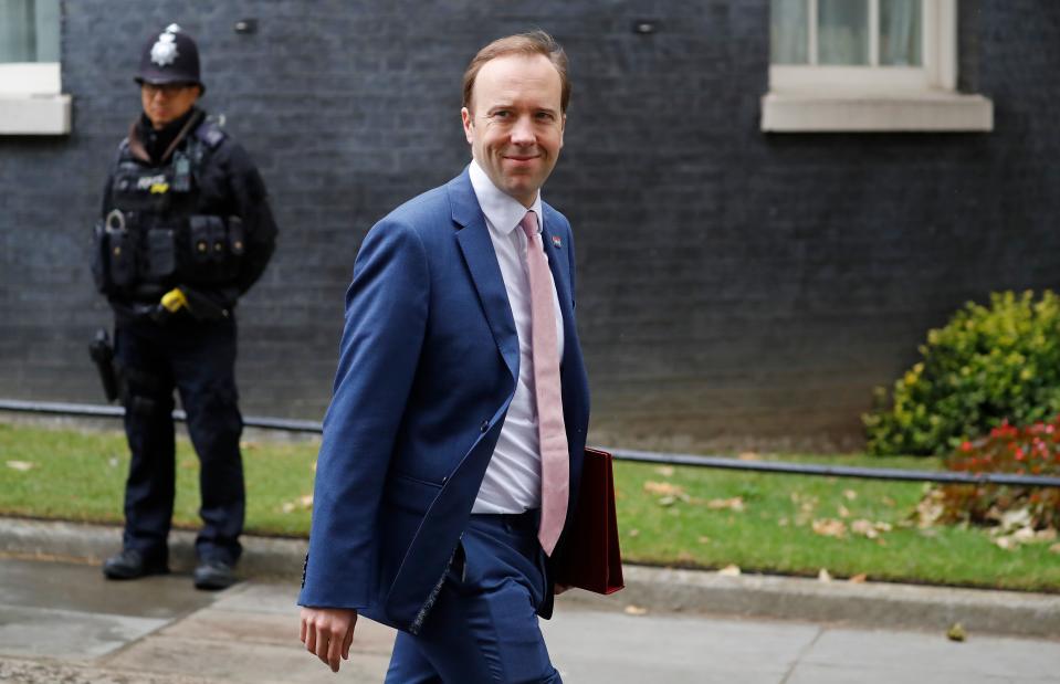 Britain's Health Secretary Matt Hancock walks through Downing Street in central London on June 10, 2020. - The number of suspected and confirmed deaths from coronavirus in Britain has passed the grim milestone of 50,000, the government said on Tuesday. (Photo by Tolga AKMEN / AFP) (Photo by TOLGA AKMEN/AFP via Getty Images)