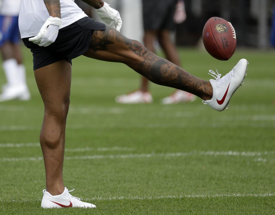 Odell Beckham and his Michael Jackson tattoo at Giants training camp. (AP)