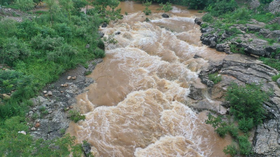 Typhoon Doksuri triggered flash floods in Zaozhuang city of northern China's Shandong province, on July 30, 2023. - Costfoto/NurPhoto/Getty Images