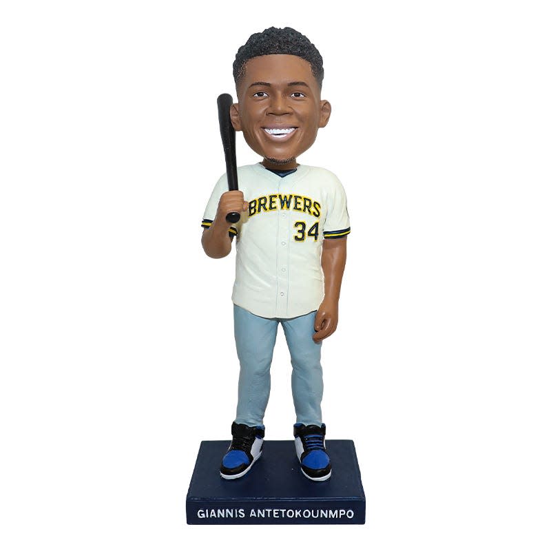 Giannis Antetokounmpo will be featured in a Brewers bobblehead giveaway Sept. 11, 2022.