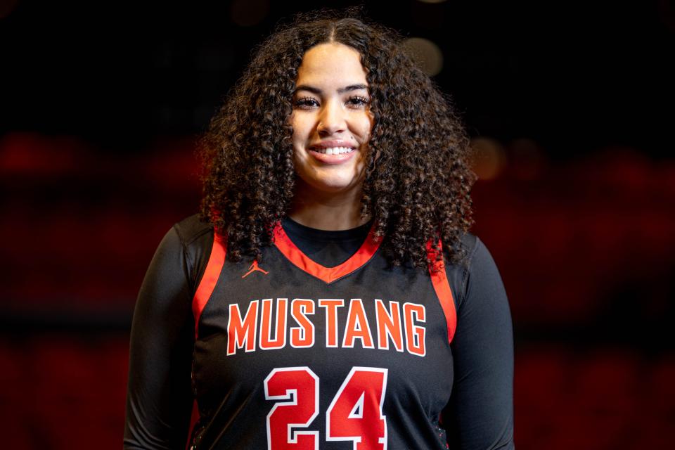 Kamryn Bass is pictured in the Mustang Performing Arts Center at Mustang High School in Mustang, Okla.,, on Wednesday, Jan. 24, 2024.