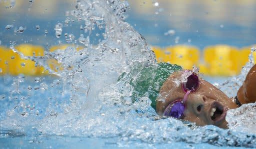 South Africa's Natalie du Toit competes during the Women's 400 metres Freestyle Final S9 category during the London 2012 Paralympic Games at the Aquatics Centre in the Olympic Park in London