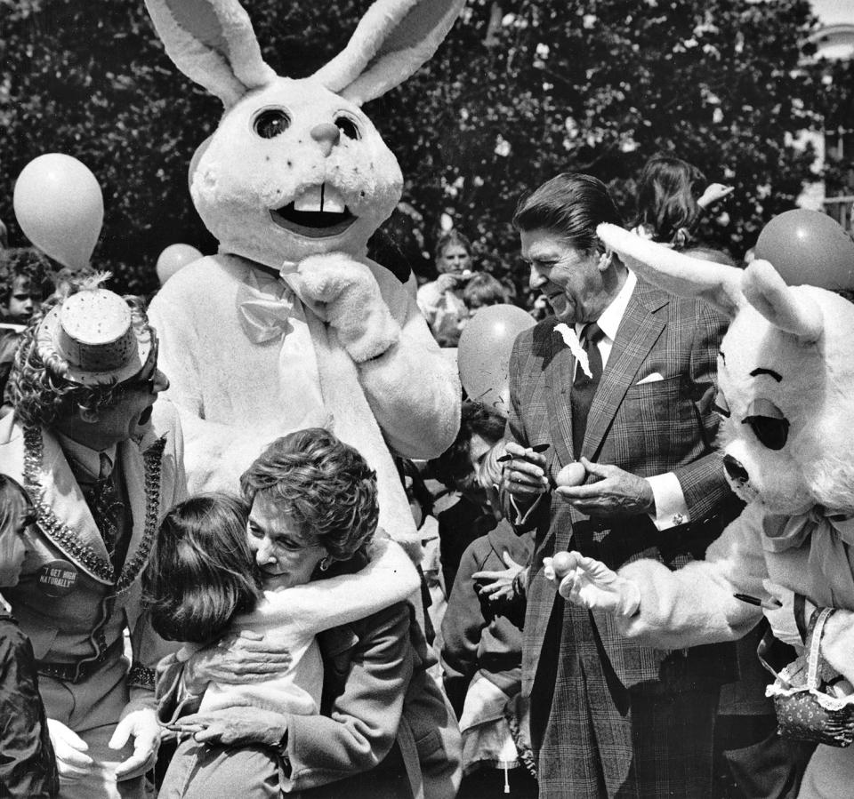 Nancy and Ronald Reagan with Easter bunny