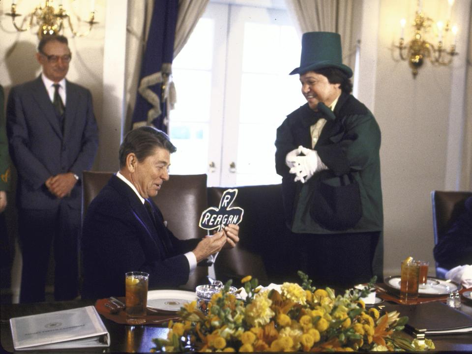 President Ronald Reagan celebrates St. Patrick's Day in 1986.