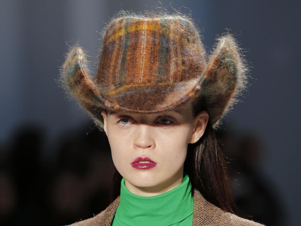 A model wears a creation by Belgian born fashion designer Veronique Branquinho as part of the Ready to wear Fall/Winter 2013/2014 fashion collection presented in Paris, Tuesday, Feb. 26 2013. (AP Photo/ Jacques Brinon)