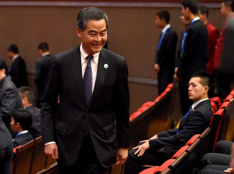 Hong Kong Chief Executive Leung Chun-ying attends a welcoming performance for leaders attending the Belt and Road Forum, at National Centre for the Performing Arts in Beijing