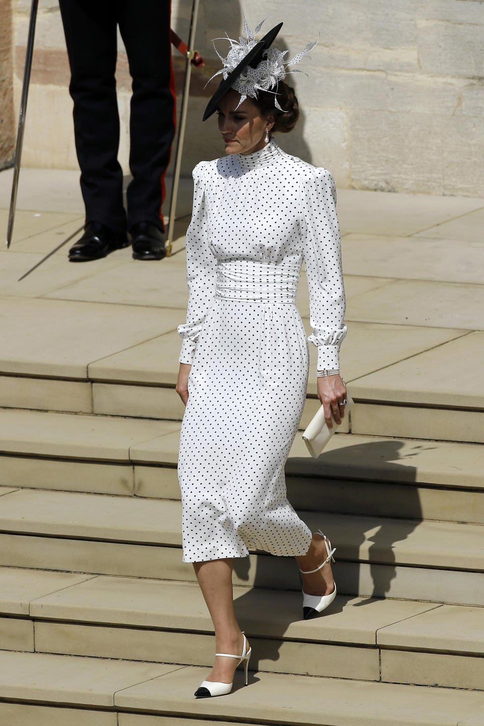 WINDSOR, ENGLAND - JUNE 19: Catherine, Princess of Wales leaving the Order Of The Garter Service at Windsor Castle on June 19, 2023 in Windsor, England. The Order of the Garter is the oldest and most senior Order of Chivalry in Britain. Knights of the Garter are chosen personally by the Sovereign to honour those who have held public office, contributed in a particular way to national life or who have served the Sovereign personally. During the service, the Baroness Ashton of Upholland GCMG will be installed as a Lady Companion of the Most Noble Order of the Garter, and the Lord Patten of Barnes CH will be installed as a Knight Companion of the Most Noble Order of the Garter. (Photo by John Phillips - WPA Pool/Getty Images)