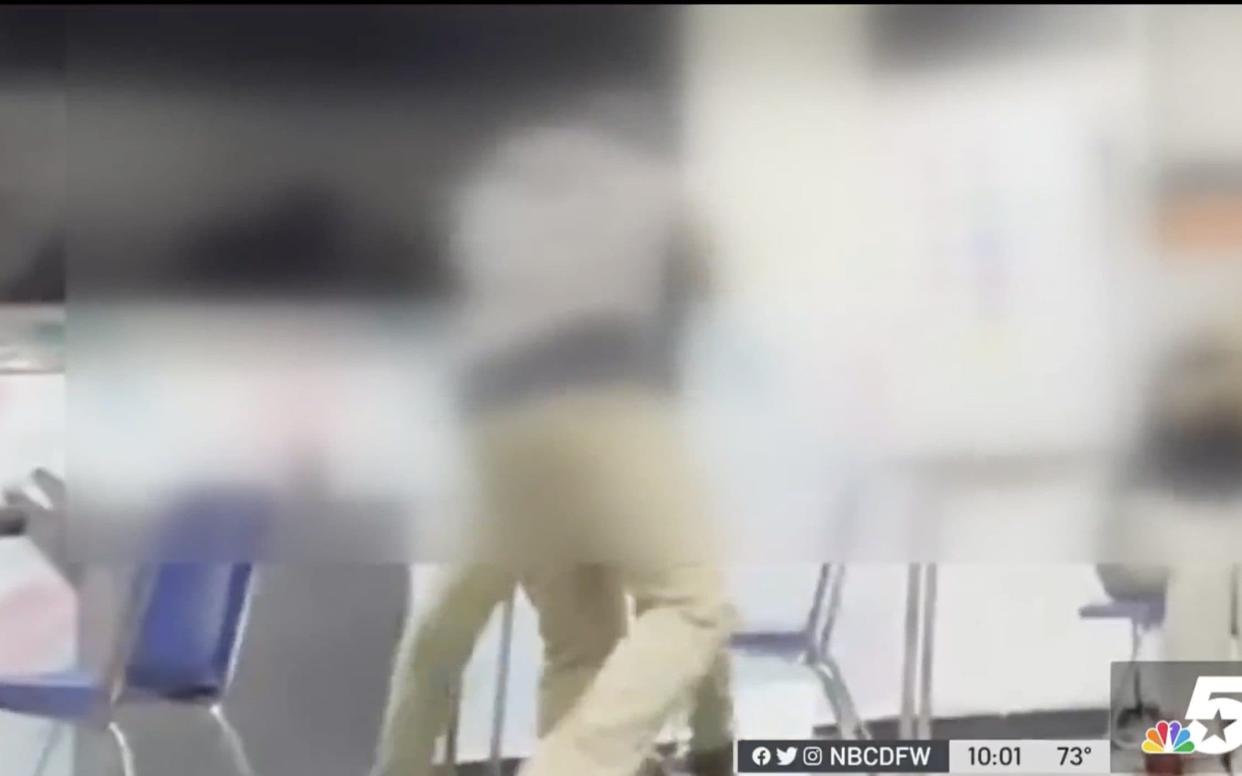 Footage shows desks pushed aside as students aged 12-13 fight each other - NBCDWF