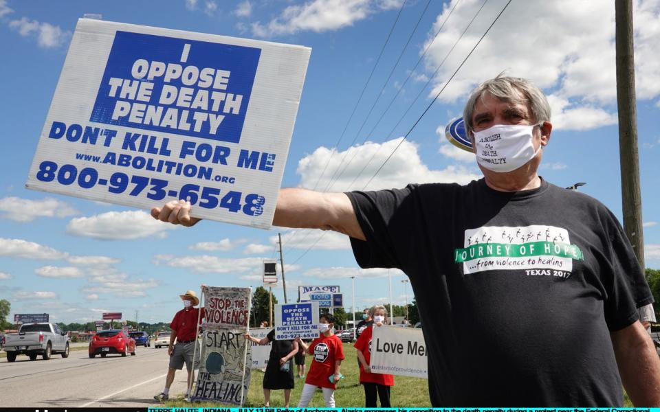 Protesters gathered in Terre Haute, Indiana to voice their opposition to the death penalty -  Scott Olson/Getty Images North America