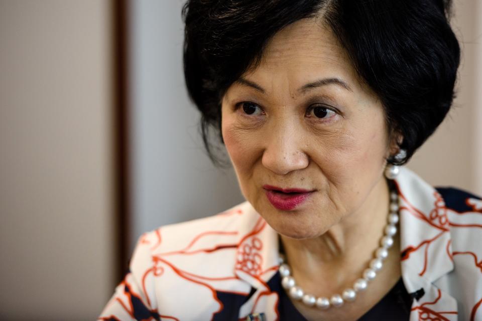 In this picture taken on June 23, 2017, pro-establishment lawmaker Regina Ip, leader of the New People's Party, speaks during an interview with AFP in her Legco office in Hong Kong. 
When Xi Jinping lands in Hong Kong on Thursday for the first time since becoming China's president, he will step into a deeply divided city uncertain of its future. The visit marks 20 years since Hong Kong was handed back to China by Britain and comes at a time when many fear the semi-autonomous city's freedoms are being lost to an ever more assertive Beijing.  / AFP PHOTO / Anthony WALLACE / TO GO WITH Hong Kong-China-Britain-politics-handover-anniversary, ADVANCER by Aaron TAM        (Photo credit should read ANTHONY WALLACE/AFP via Getty Images)