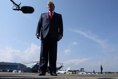 U.S. President Trump boards Air Force One at Morristown Municipal Airport in Morristown, New Jersey