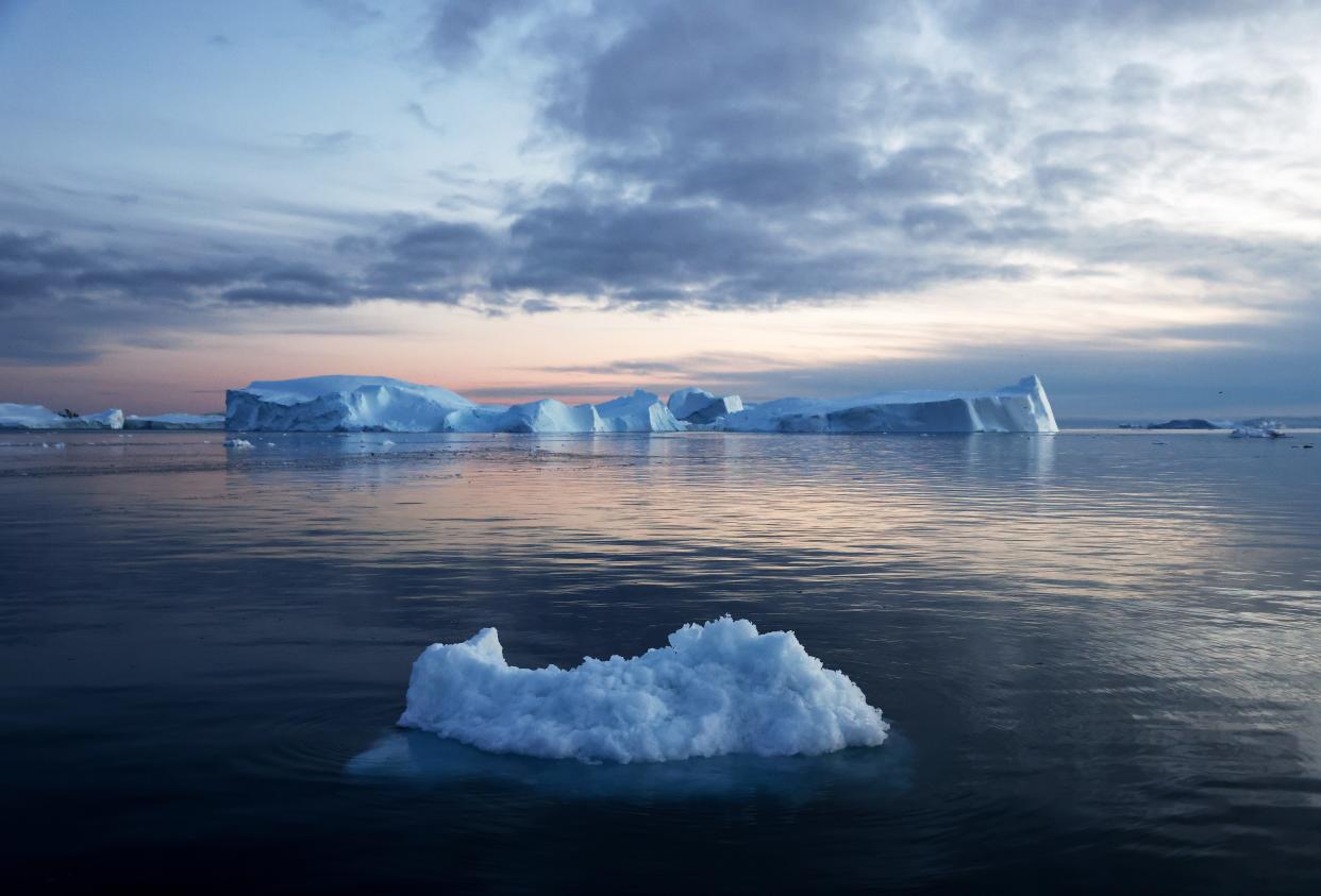 Icebergs which calved from the Sermeq Kujalleq glacier float in the Ilulissat Icefjord on Sept. 5, 2021 in Ilulissat, Greenland.