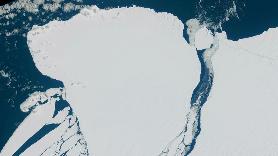 An aerial view of an iceberg, almost the size of Greater London, that broke off from the Brunt Ice Shelf in Antarctica in January 2023. - European Union/Copernicus Sentinel-2 Imagery/Processed by DG DEFIS/Reuters