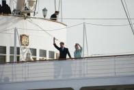 <p>Traveling in style, Queen Elizabeth II and her son, Prince Edward, sail on the royal yacht Britannia on a summer cruise to Scotland. </p>