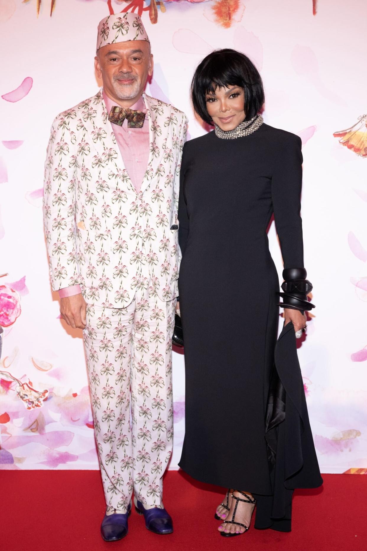 MONTE-CARLO, MONACO - JULY 08: (EDITOR'S NOTE : NO TABLOIDS WEB &amp; PRINT) (L-R) Christian Louboutin and Janet Jackson attend the Rose Ball 2022 on July 08, 2022 in Monte-Carlo, Monaco. (Photo by PLS Pool/Getty Images)