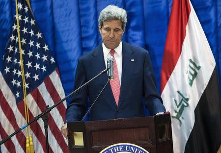 U.S. Secretary of State John Kerry pauses during a news conference at the U.S. Embassy in Baghdad September 10, 2014. REUTERS/Brendan Smialowski/Pool