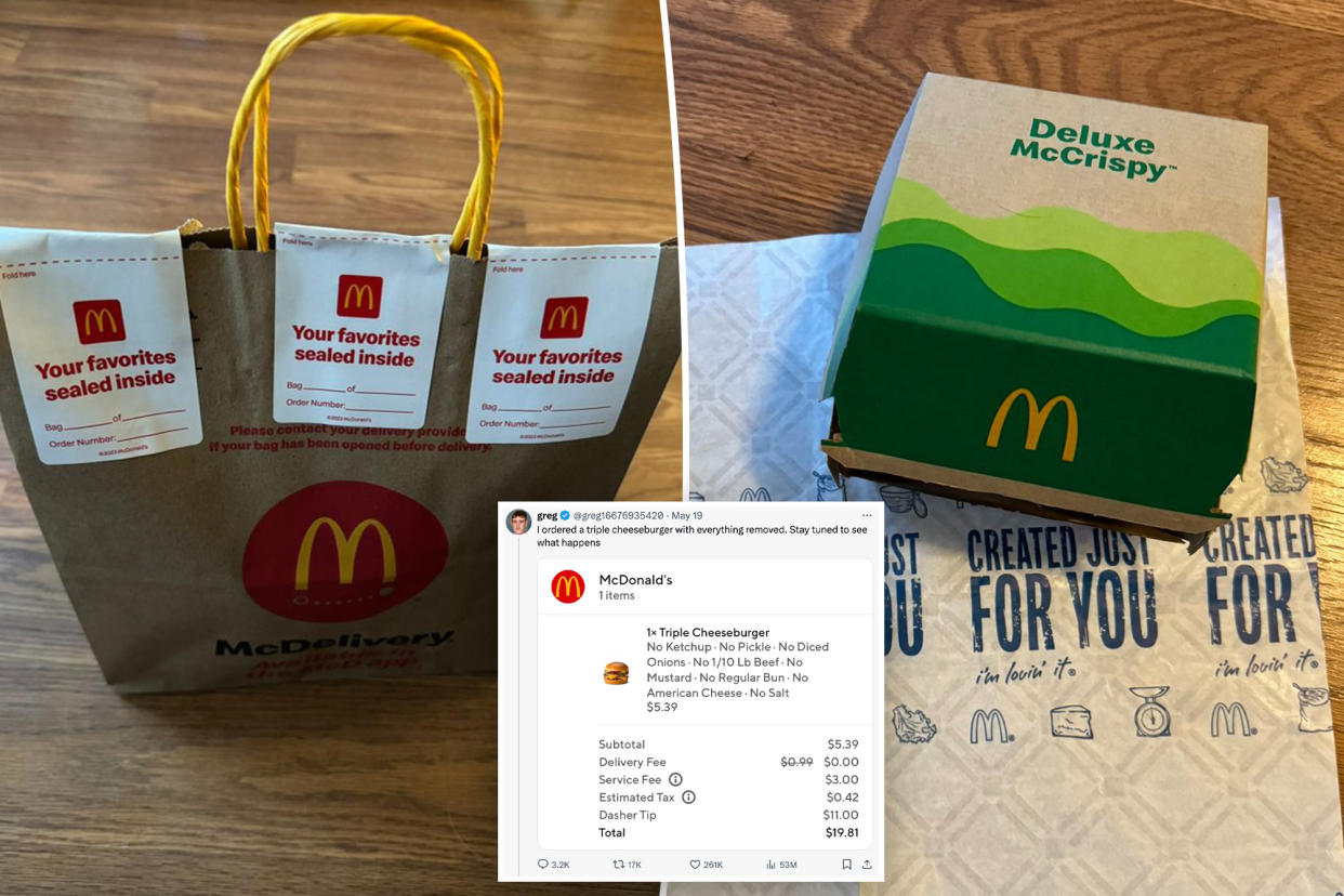 A trolling Doordash customer who purposefully ordered McDonald's triple-decker burger with 