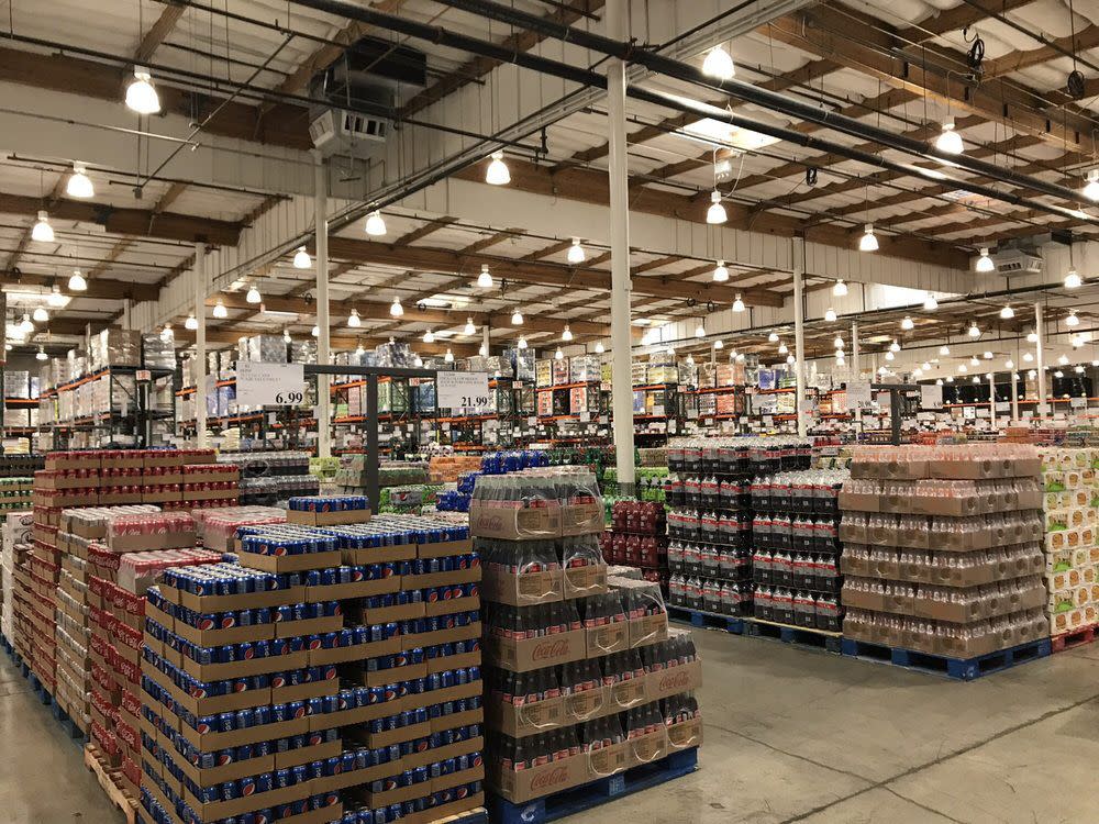 A well lit section of a Costco Business Center shows products arranged neatly and logically