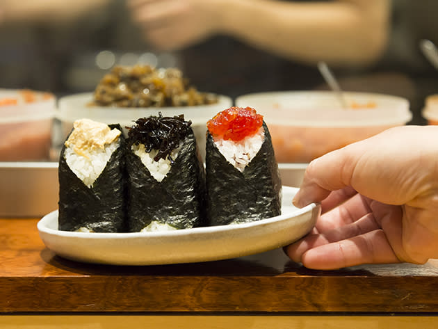 <p>Their onigiri, which uses Kinmemai rice, come with tuna mayo, salmon, mentaiko, pickled vegetables, teriyaki salmon, kombu (seaweed) and wasabi salmon mayo. </p>