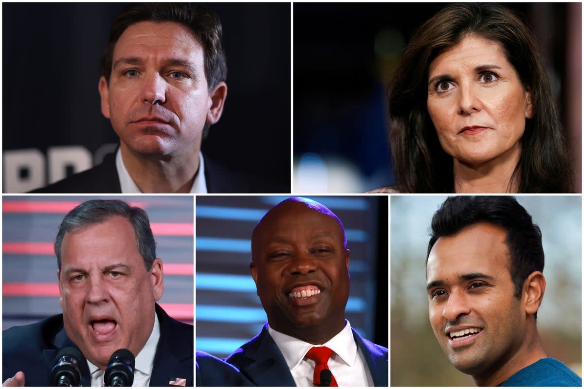 Ron DeSantis, Nikki Haley, Chris Christie, Tim Scott, and Vivek Ramaswamy will face off in Miami on 8 November (Getty / EPA / AP / Reuters)