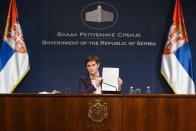 Serbian Prime Minister Ana Brnabic speaks during a news conference, in Belgrade