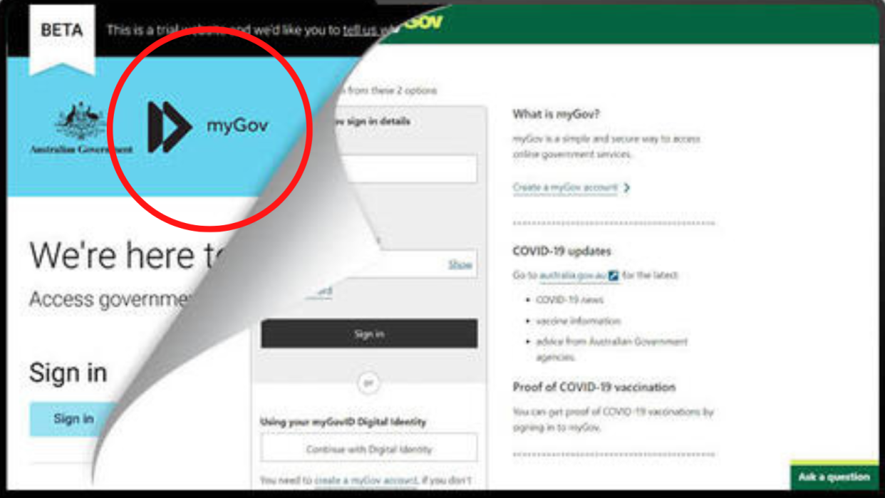 New-look myGov website overlayed with the old myGov website.