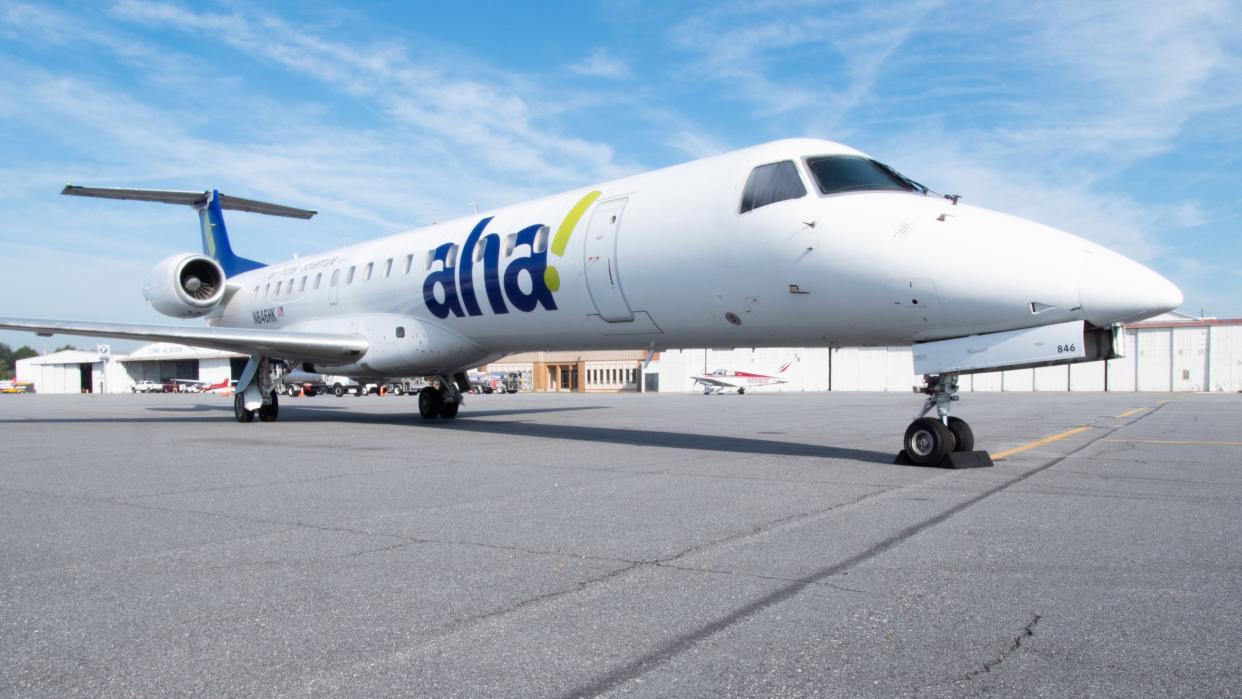 An aha! airlines branded plane.