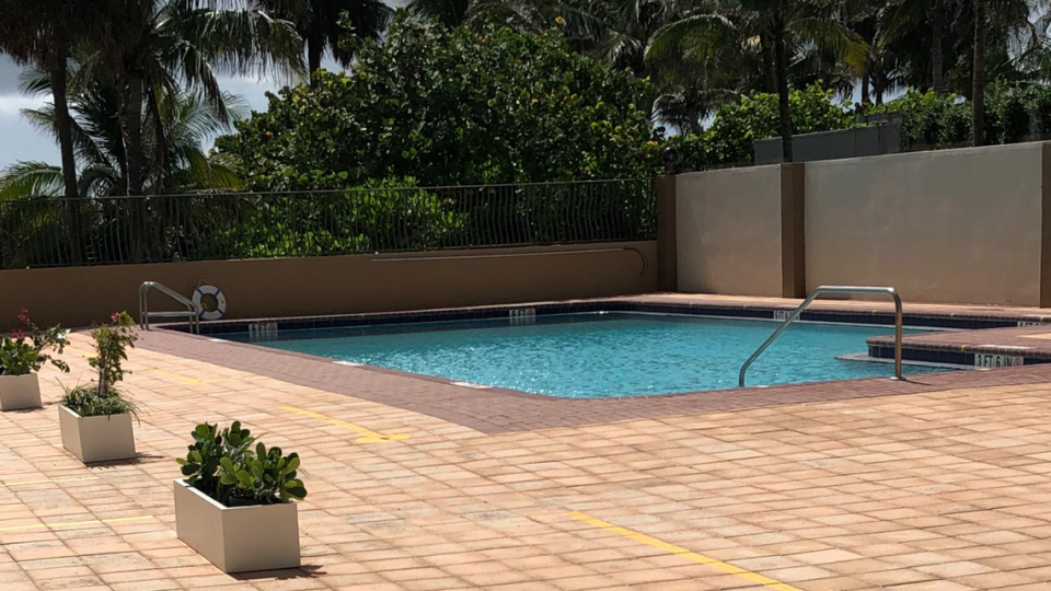 The Champlain Towers South condo pool deck, photographed by a pool contractor on June 22, just two days before the building collapsed.