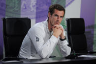 Great Britain's Andy Murray speaks during a press conference after defeating Serbia's Novak Djokovic the Men's Singles Final on day thirteen of the Wimbledon Championships at The All England Lawn Tennis and Croquet Club, Wimbledon.