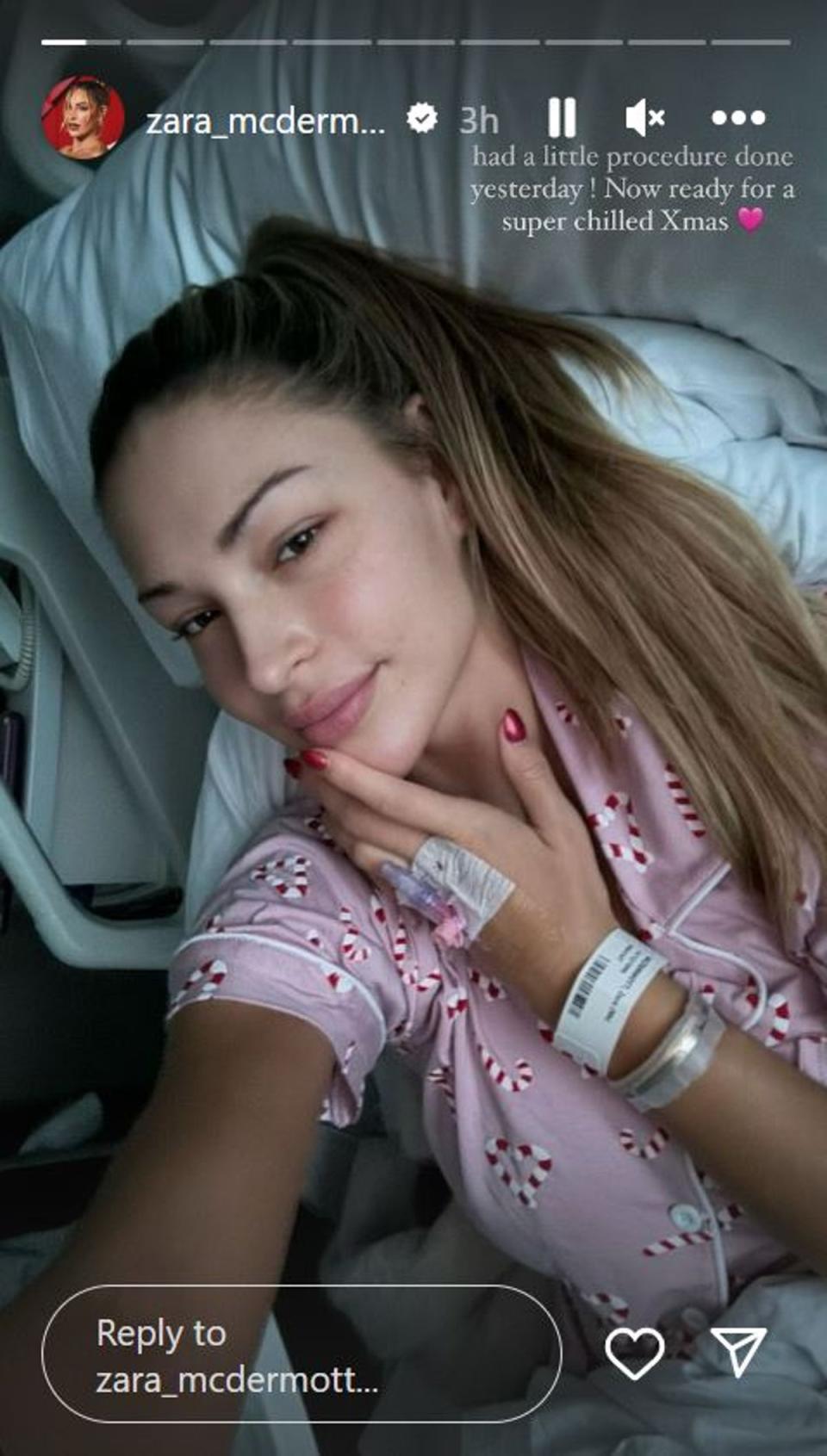 Zara McDermott shared this selfie from her hospital bed (Instagram)