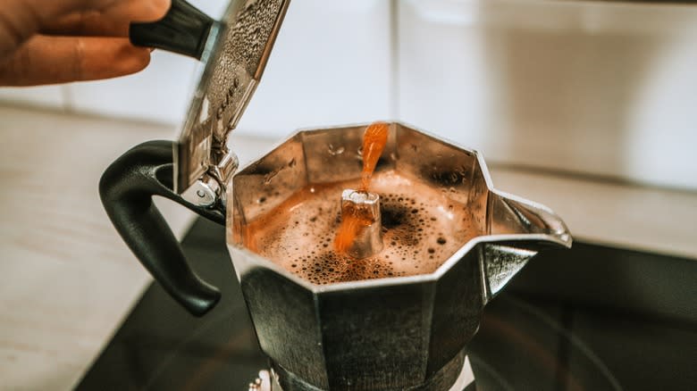 Coffee brewed in moka pot