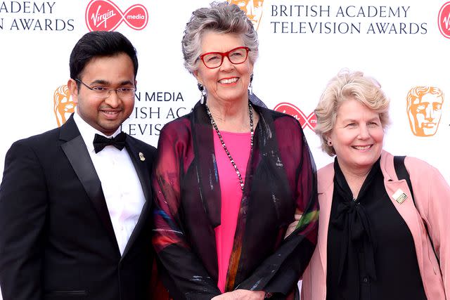 <p>Jeff Spicer/Getty</p> Rahul Mandal, Prue Leith and Sandi Toksvig.