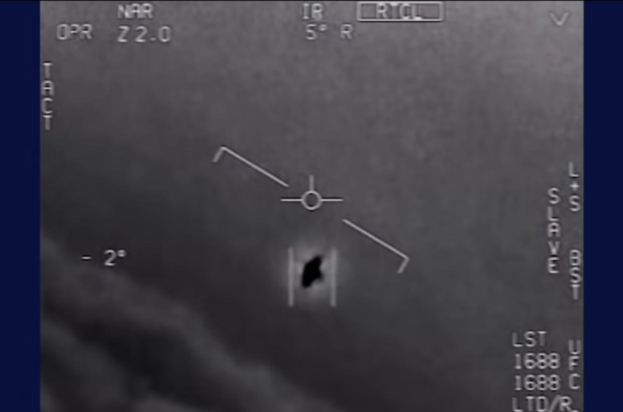 The US Department of Defense released a video earlier this year of unidentified aerial phenomena. (Screen shot from video via US Department of Defense.)