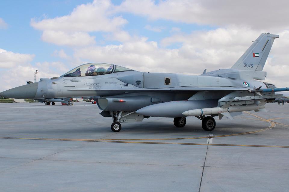 A United Arab Emirates Air Force F-16E Desert Falcon. <em>Author's image</em>