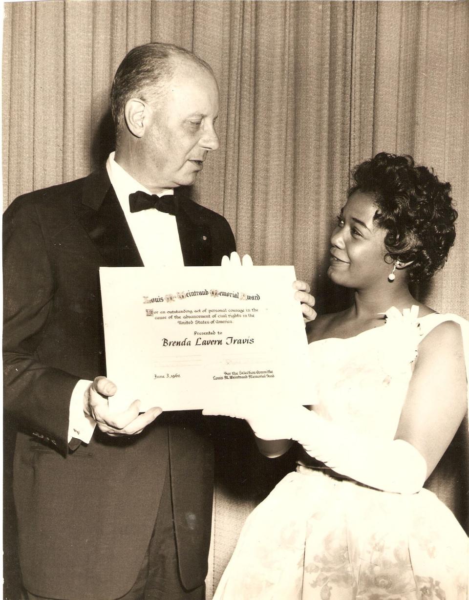 Brenda Travis, who led a walkout of her high school in 1961 after being expelled for her civil rights activities, later received praise for her work. She was awarded the Louis M. Weintraub Award in 1962. (Courtesy of NewSouth)