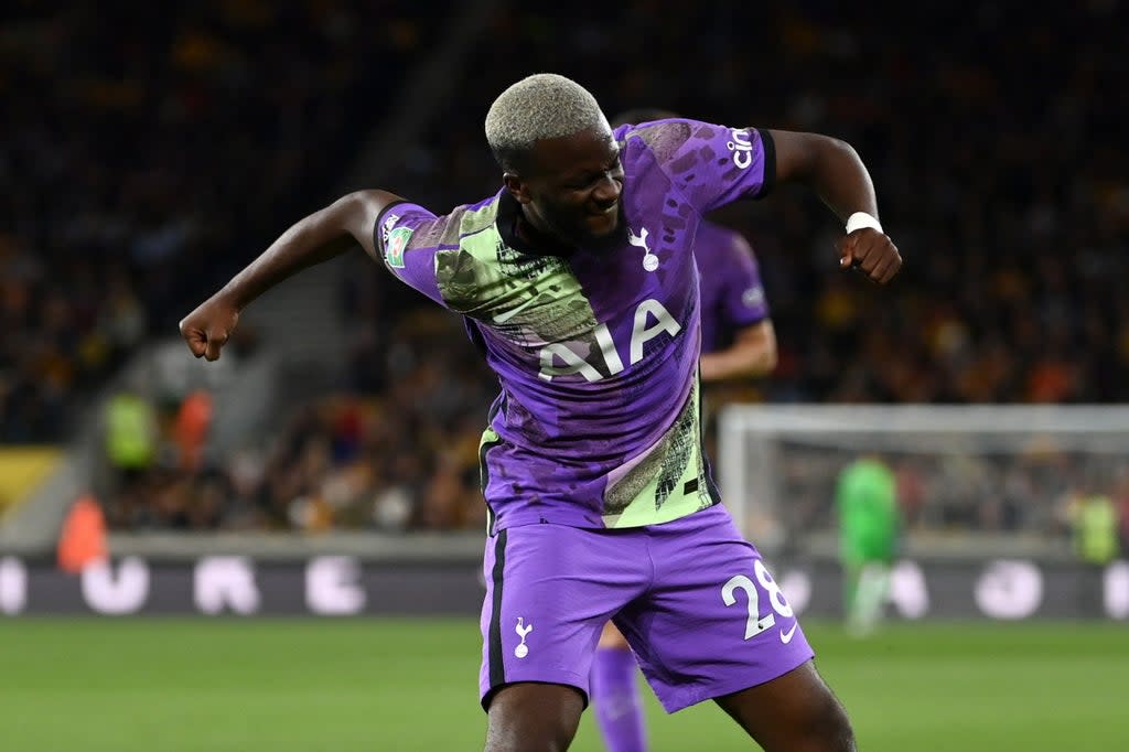 Tottenham midfielder Tanguy Ndombele endured a mixed night against Wolves in the Carabao Cup  (Tottenham Hotspur FC via Getty Images)