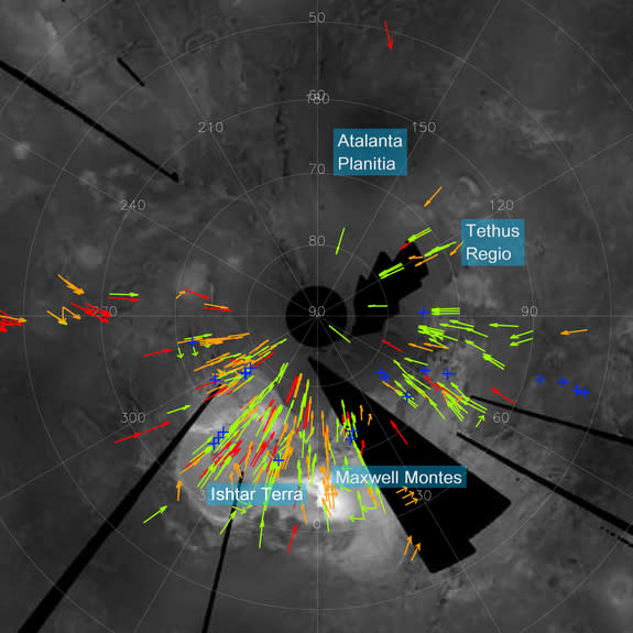 The European Space Agency's Venus Express orbiter have has spotted many small-scale 'gravity' wave trains in the planet's clouds. The waves are mostly found at high northern latitudes, particularly above Venus' Ishtar Terra, a continent-sized r