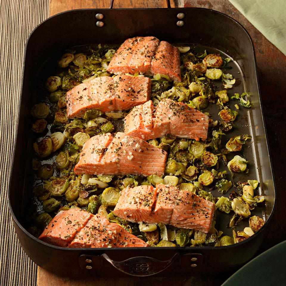 Garlic Roasted Salmon & Brussels Sprouts