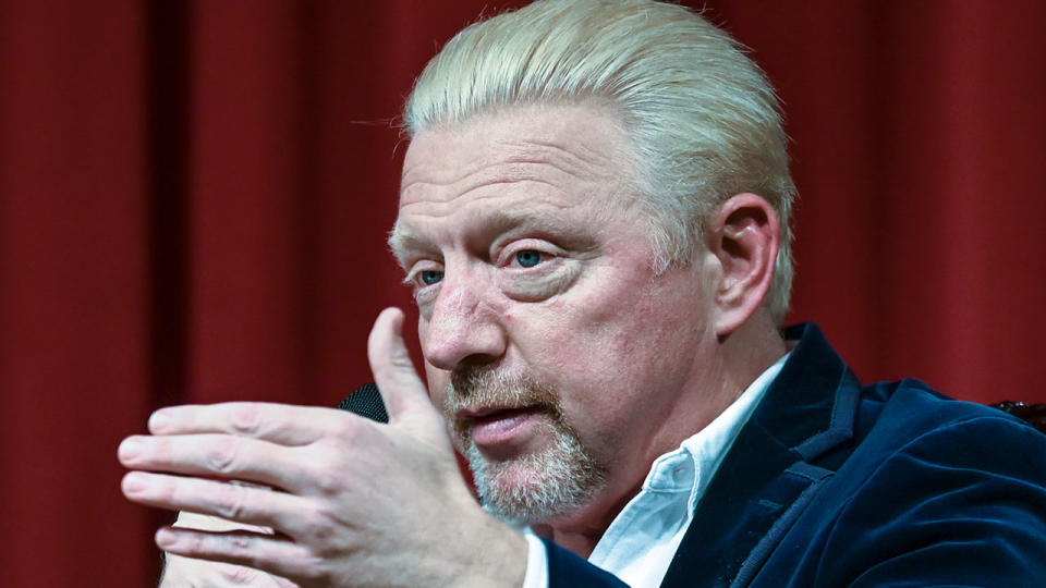 Boris Becker is pictured here speaking at a press conference.