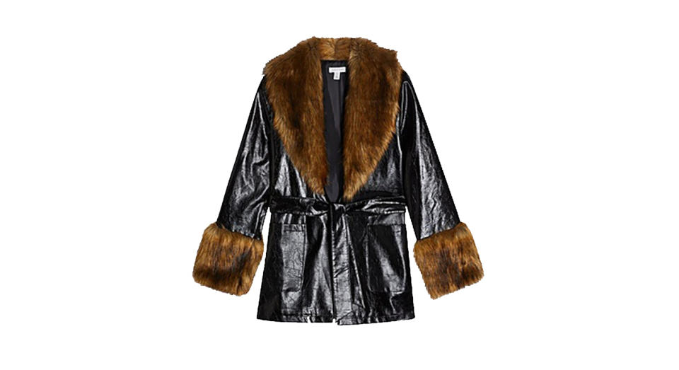 Topshop coat with faux fur trim in black 