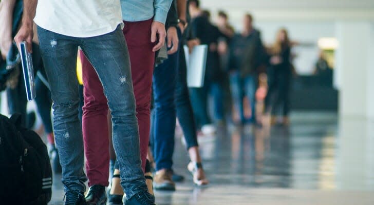 Job seekers standing in a line