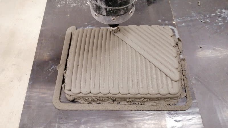 FILE PHOTO: Concrete being 3D printed in lobster-inspired patterns at an RMIT lab in Melbourne