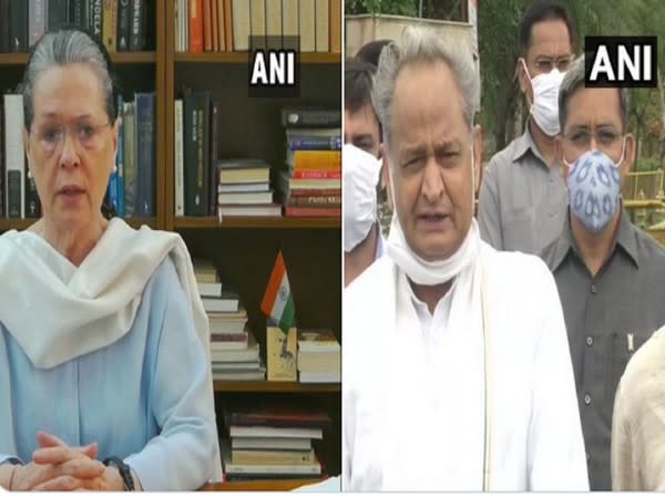 Congress interim President Sonia Gandhi, Rajasthan CM Ashok Gehlot (Photo/ANI)