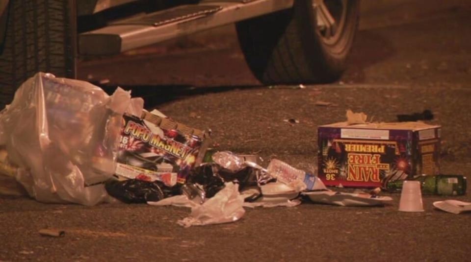 Rubbish strewn in the street in the aftermath of the DC July 4 shooting (AP)