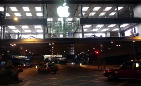 An Apple Store is seen at the financial central district in Hong Kong