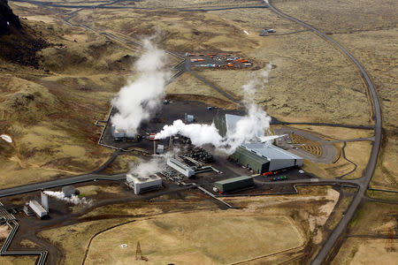 An aerial view of Hellisheidi geothermal power station near Reykjavik, Iceland, June 4, 2016. REUTERS/Jemima Kelly