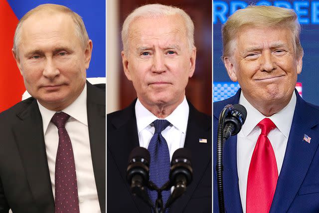 Mikhail Svetlov/Getty; Anna Moneymaker/Getty; Tasos Katopodis/Getty Vladimir Putin, Joe Biden, Donald Trump