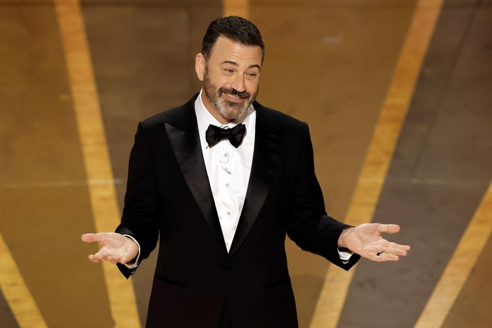 Host Jimmy Kimmel speaks onstage during the 95th Annual Academy Awards at Dolby Theatre on March 12, 2023 in Hollywood, California.